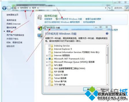 “打开或关闭Windows功能”界面显示一片空白