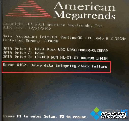 Կ Error 0162:Setup data integrity check failureô