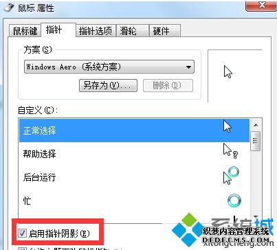 勾选“启用指针阴影”