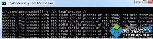 taskkill /F /IM iexplore.exe
