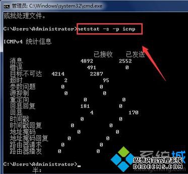 手动输入:netstat -s -p icmp命令 手动输入:netstat -s -p icmp命令
